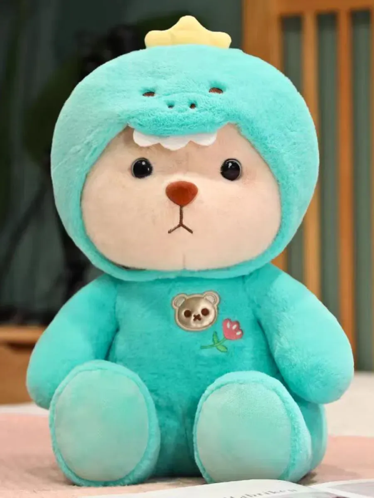 Мягкая игрушка Мишка в головном уборе динозавра 22CM Зелёный