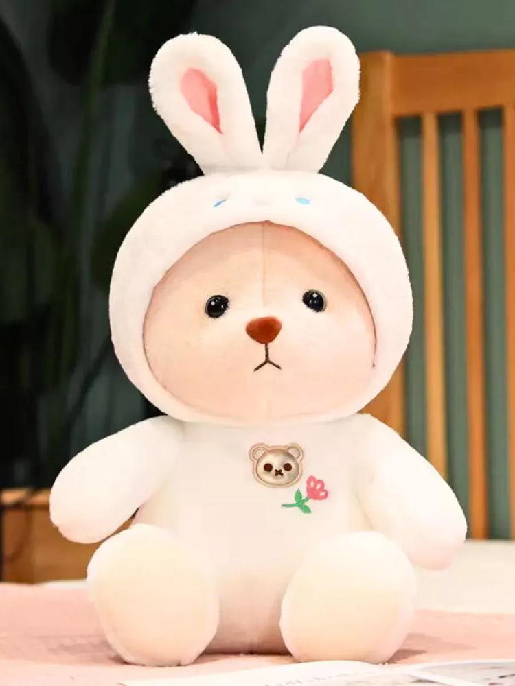 Мягкая игрушка Мишка в кроличьем головном уборе 22CM Белый