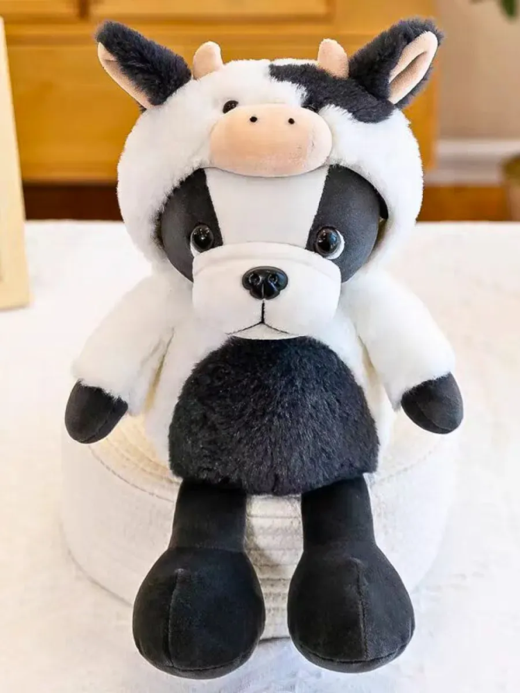 Мягкая игрушка Собака в коровьем головном уборе 25CM Белый