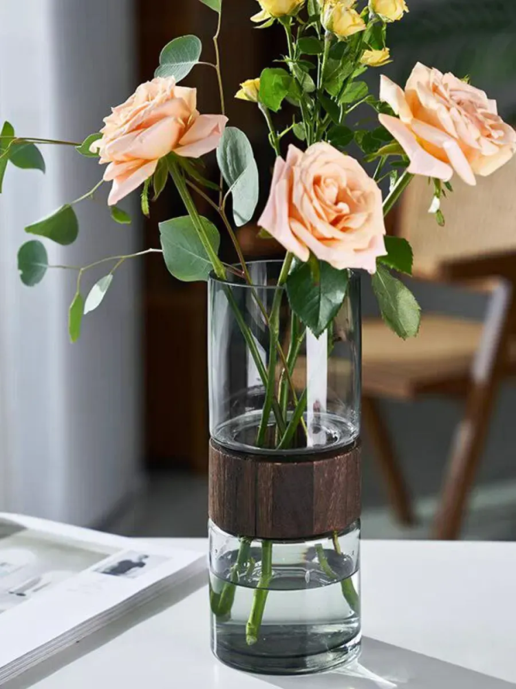 Ваза 12*30cm Стекло-Дерево QH0718 Китай