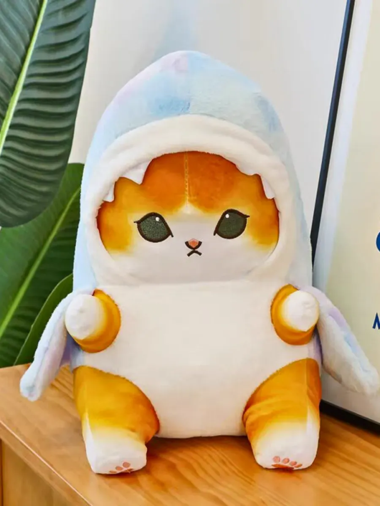 Мягкая игрушка Кошка в головном уборе акулы 30CM Жёлтый+Разноцветный