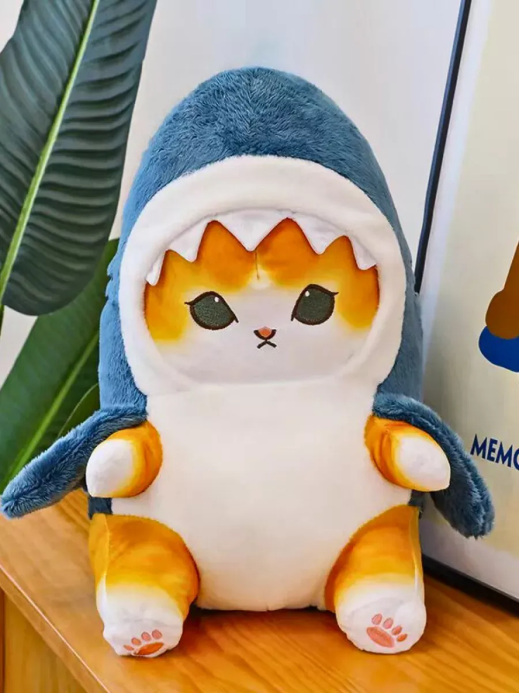 Мягкая игрушка Кошка в головном уборе акулы 30CM Жёлтый+Синий