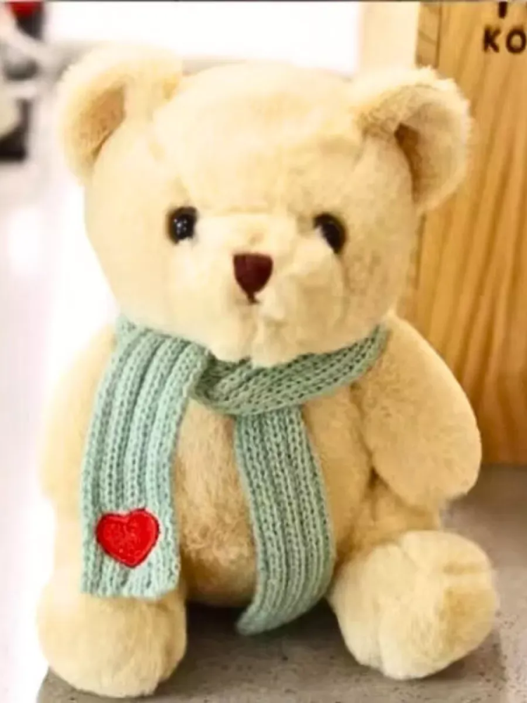 Мягкая игрушка Мишка с синим шарфом 20cm бежевый